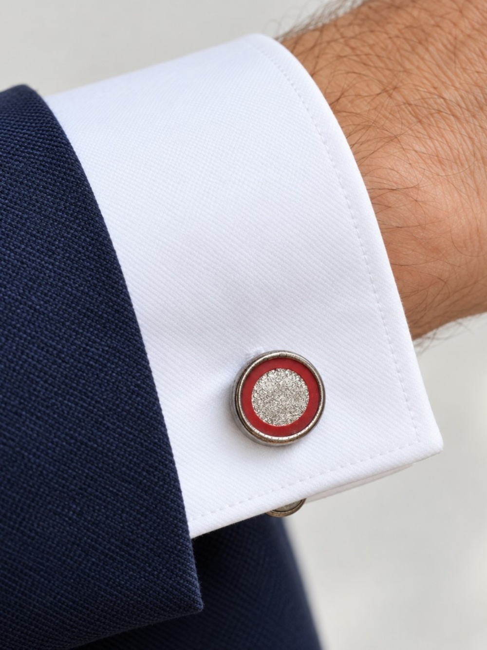 Vintage Red & Silver Tone Round Snap Cufflinks